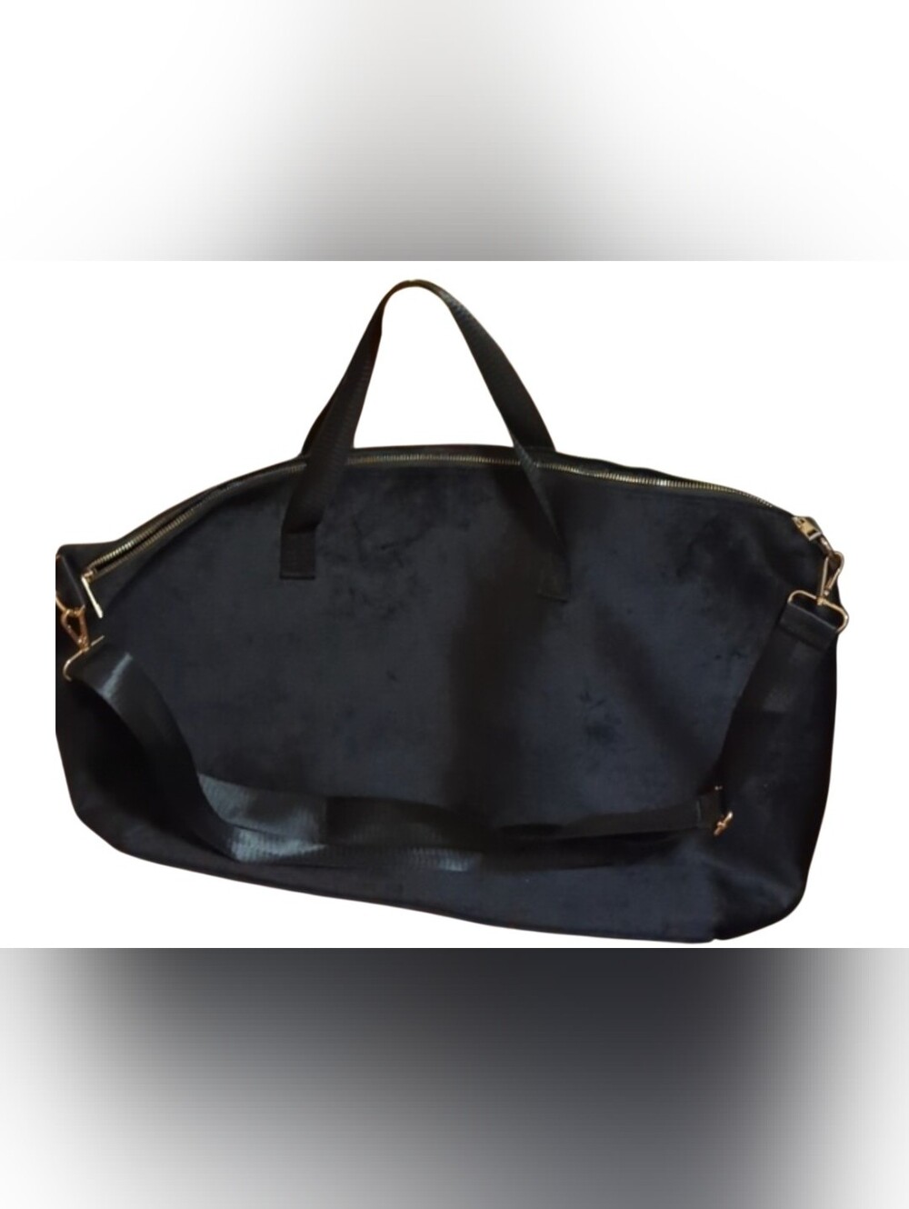 Elegant Velour Large Black Tote Bag. Gold Hardware. NWOT. Foldable for Packing.